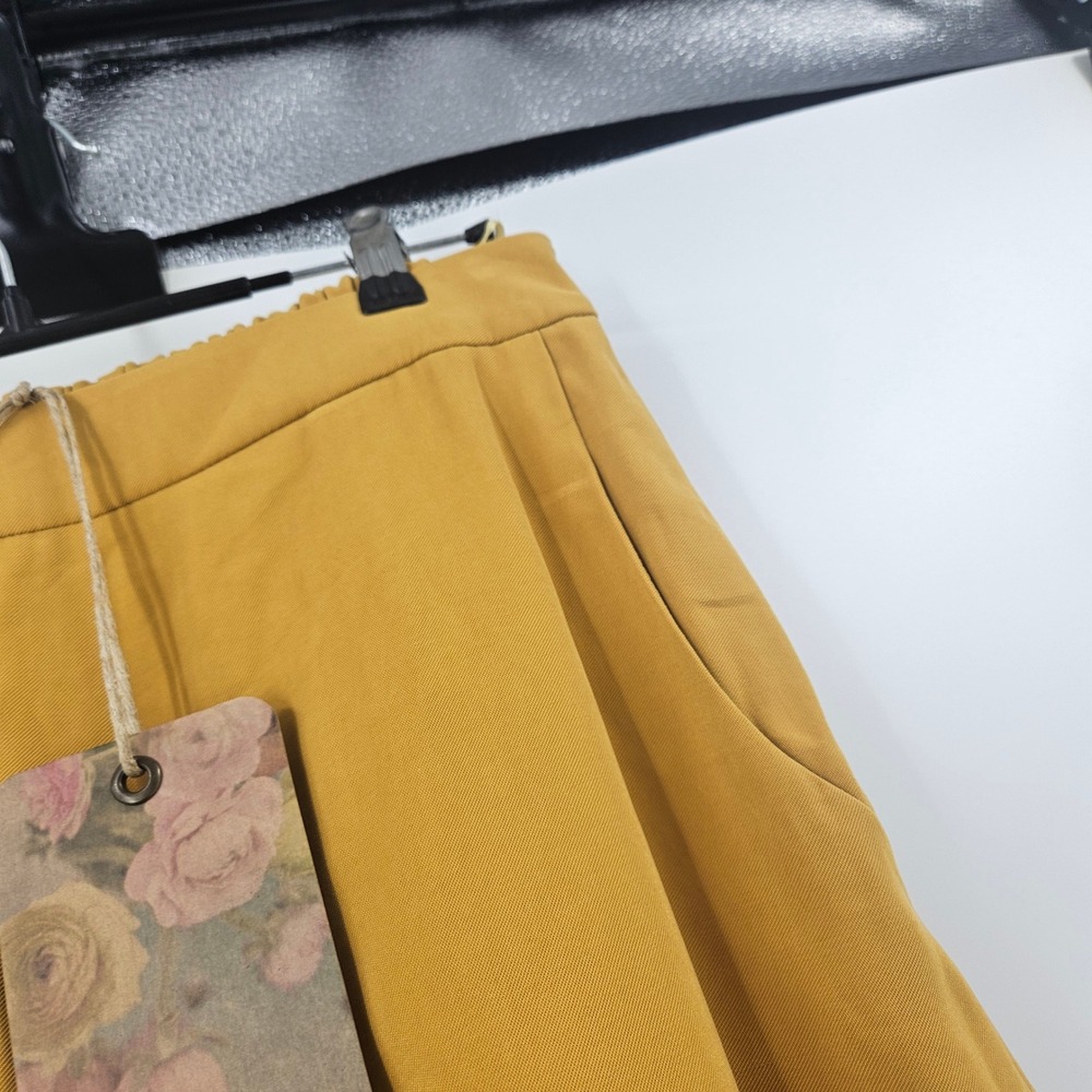 Moutaki Barrel Leg Pants Mustard Yellow High Waist Barrell Greek NWT Sz M - Picture 4 of 11